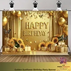 Happy Birthday Backdrop<br> With<br>Golden Sunflowers